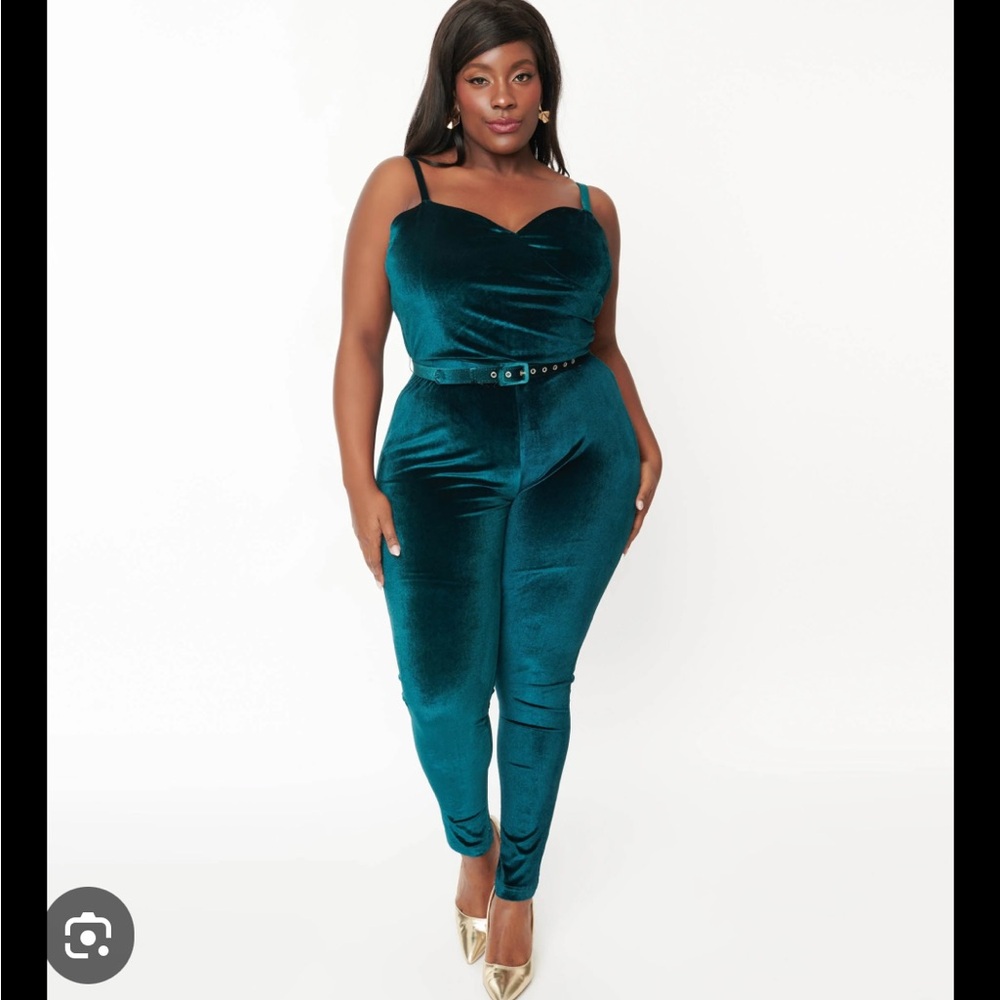NWOT Unique Vintage Teal Velvet Jumpsuit